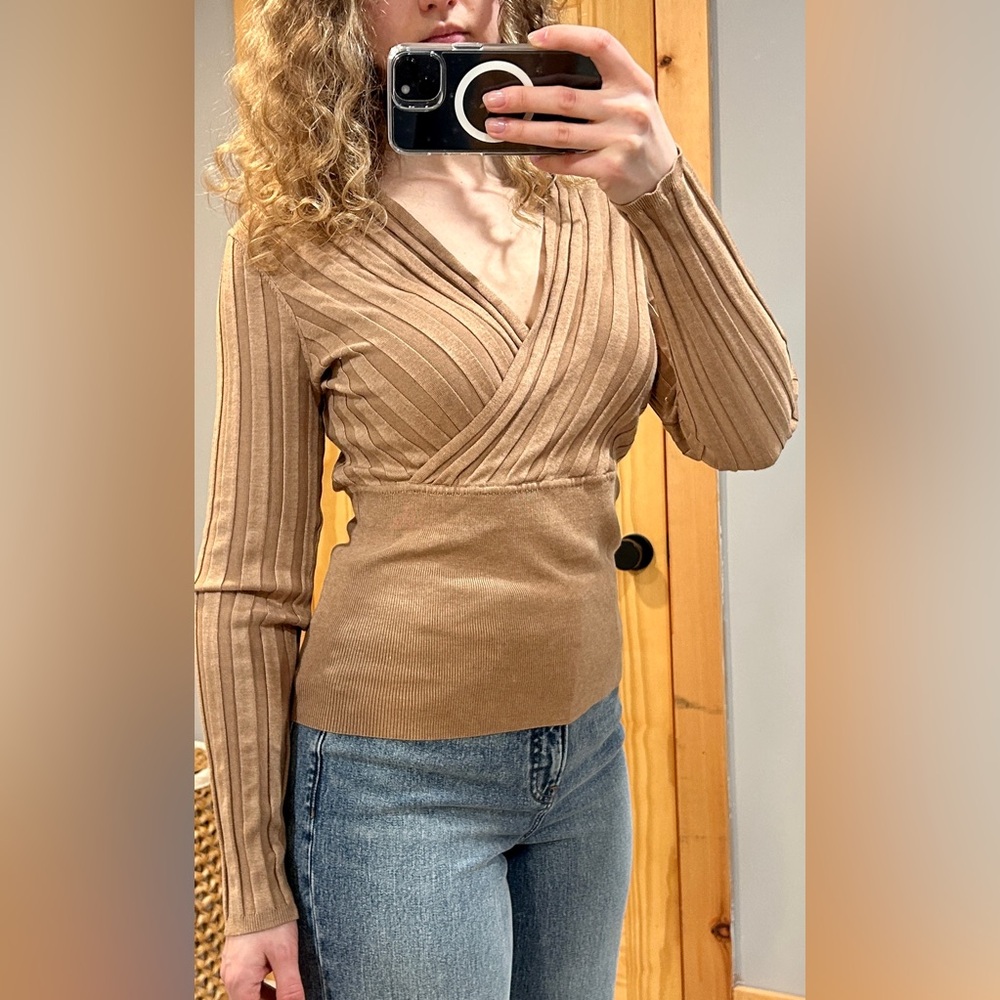INC International Concepts Women's Camel V-Neck Sweater